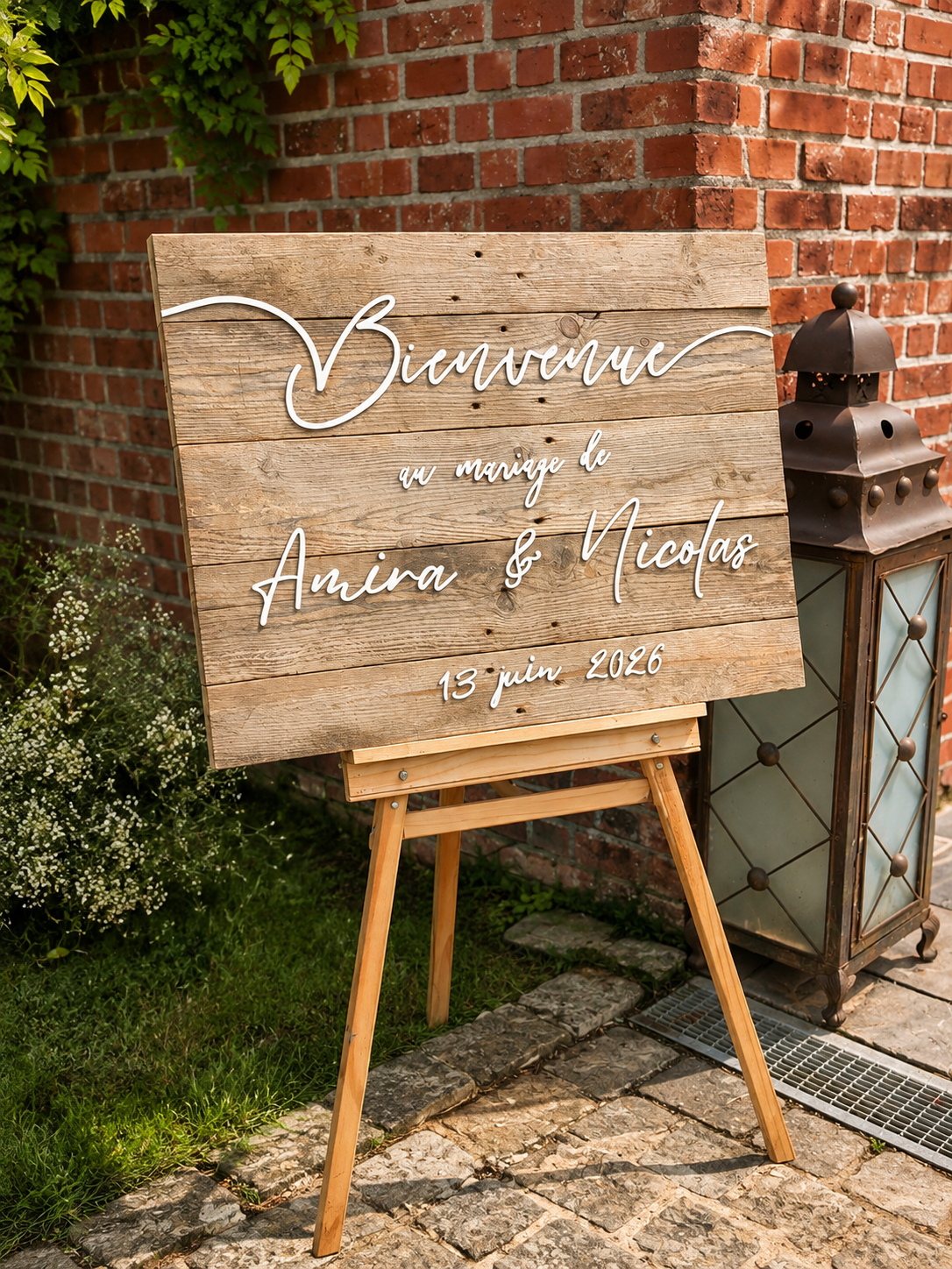 Panneau de bienvenue en bois
