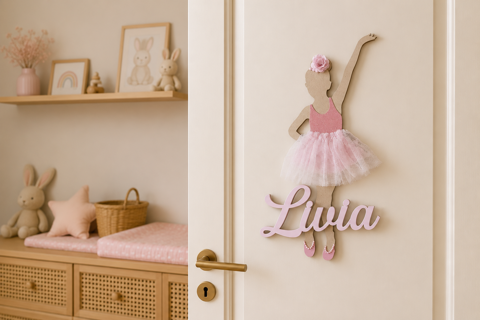 Décoration de porte personnalisée avec le prénom Livia
