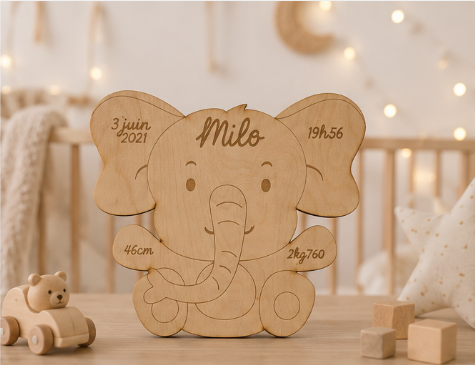 Plaque de naissance personnalisée Éléphant