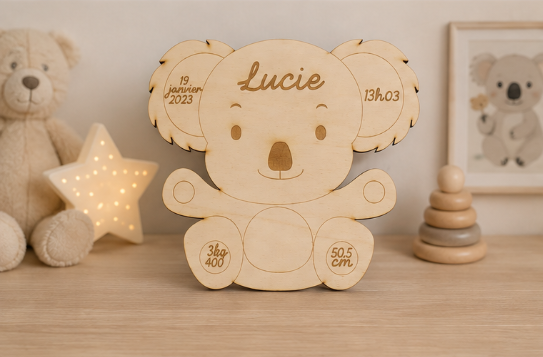 Plaque de naissance personnalisée Koala